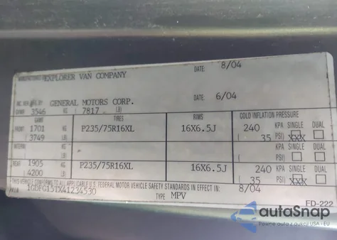 2004 GMC Savana Upfitter из США, поврежденный, VIN 1GDFG15TX41234530